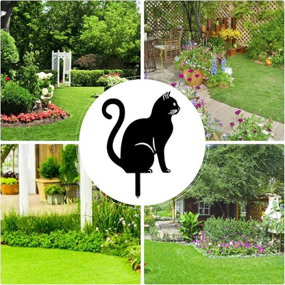 awakentti Yard Ornaments, Garden Outdoor Statues Animal Stakes, Metal Black Cat Stake Garden Garden Statue, Garden Stakes Decorative for Yard Decor and Lawn Ornaments (A)
