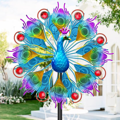 Metal Wind Spinners Outdoor for Garden Yard, 59" Kinetic Large Peacock Wind Spinner & Sculptures with Stable Metal Stake, Garden Windmill for Yard Lawn Patio Art Decor (Colorful)