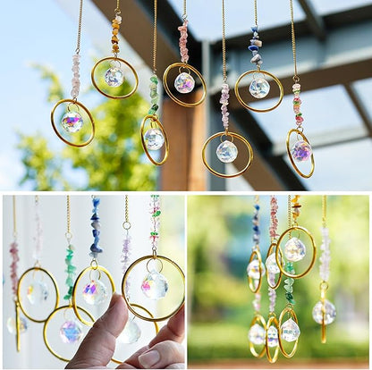 HDCRYSTALGIFTS 7PCS Crystal Suncatchers Rainbow Maker Healing Crystals for Window Prism Balls Indoor Outdoor Hanging Ornament Pendant Decor for Home, Garden, Wedding, Christmas Tree (12inch)