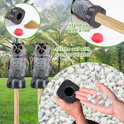 BobbleHead Owl Decoys Sculpture to Scare Birds Away, 3-Pack 8.3" Fake Owl Plastic Scarecrow Bird Deterrent, Natural Enemy Repellent, Garden Decor Statues for outside, Patio, Lawn, Yard Decoration