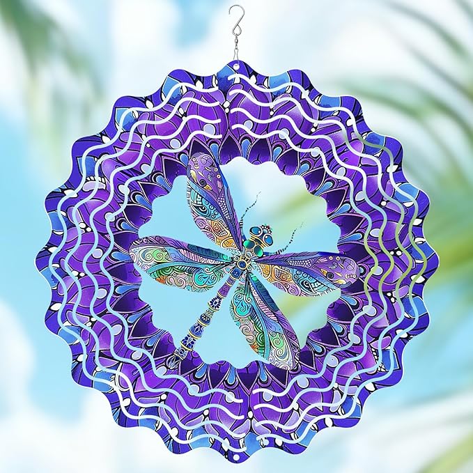 Wazzio Dragonfly Wind Spinners Outdoor, Dragonfly Gifts for Women Wife Mom Grandma, Hanging Wind Sculptures Spinners, 12 inch Outdoor Indoor Hanging Ornament for Christmas