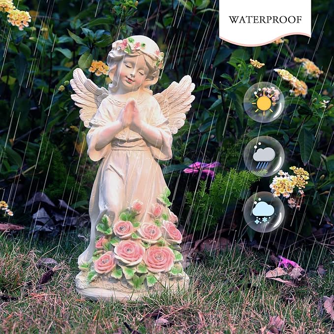 Panven Garden Decor Angel Statue, Outdoor Patio Garden Sculptures & Statues, Solar Yard Decorations Lawn Ornaments Figurines for Outside