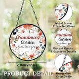 Grandma Garden Gifts Suncatchers Stained Glass Window Hanging, Grandmother Gifts for Mother's Day, Grandma's Garden Flower Sun Catchers Indoor Window, 7.9x7.9in
