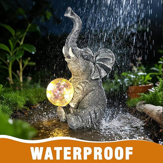 Solar Elephant Statue Garden Decor Outdoor, Garden Statues Yard Decor for Outside, Gardening Gifts for Women, Mom or Birthdays, Elephant Ornaments Yard Art for Yard, Patio, Lawn (Gray Elephant)