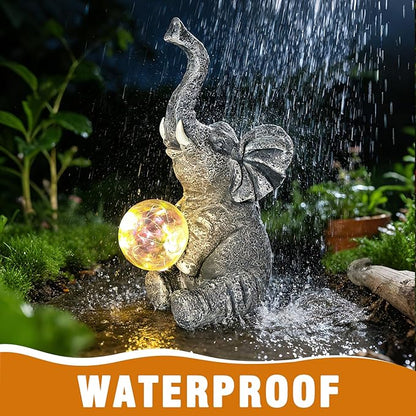 Solar Elephant Statue Garden Decor Outdoor, Garden Statues Yard Decor for Outside, Gardening Gifts for Women, Mom or Birthdays, Elephant Ornaments Yard Art for Yard, Patio, Lawn (Gray Elephant)
