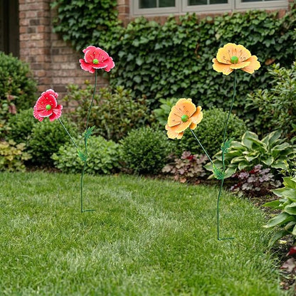 Metal Flowers for Outside, 30" Tall 2-Pack Decorative Garden Stakes - 3D Double-Layer Iron Flowers, Metal Flowers Outdoor Decor for Garden Yard & Patio