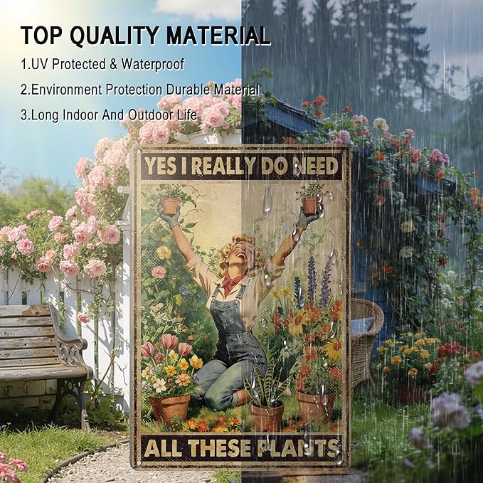 Funny Garden Signs Outdoor Garden Decor for Outside - Gardening Gifts for Women Plant Lovers Greenhouse Wall Decor, I Really Need All These Plants 12x8 Inch