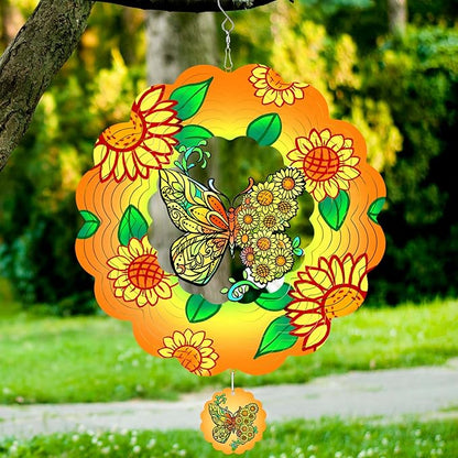 Butterfly Wind Spinners Hanging for Yard and Garden,12 inch 3D Metal Sunflower Outdoor Wind Sculptures Decor Birthday Gifts for Women Mom, Grandma, Gardening for Patio, Lawn, Balcony Porch Decorations