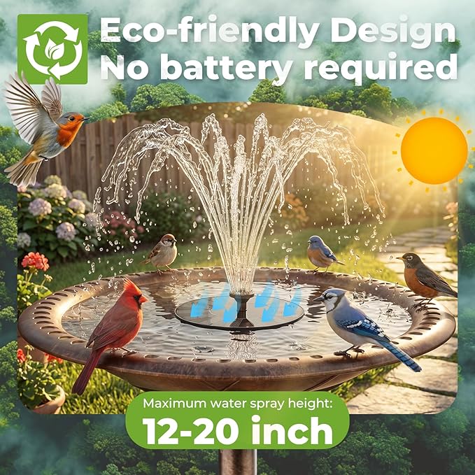 AISITIN Solar Water Fountain, 1.4W Solar Bird Bath Fountains with 6 Nozzle, New Upgrade Floating Solar Fountain Pump for Bird Bath, Outdoor, Garden, Pond, Fish Tank, Small Pool