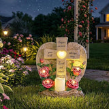 ZQQLITE Solar Lights for Cemetery Memorial Cross Statue with LED Lights & Roses Gift for Loss of Loved One, Garden Grave Markers Decor