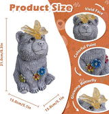 Solar Baby Bear Garden Statue with Butterfly Light - Cute Bear Cub Figurine Decor with Flower Accents - Outdoor Decor for Patio Lawn - Christmas Housewarming Birthday Gifts for Grandma Mom Women