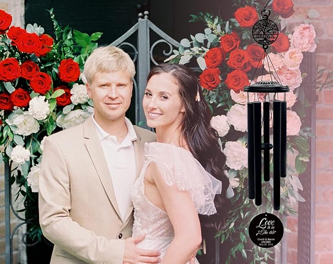 Personalized Wedding Gifts for Couple - Custom 37" Tree of Life Wind Chimes with Names & Date, Love is in The Air, Unique Bridal Shower Engagement Gift, Remembrance Home Decor