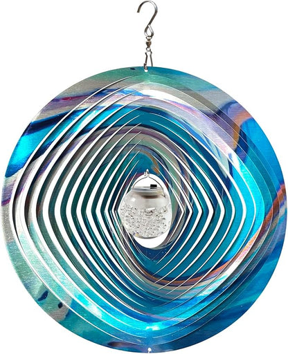 FONMY Mandala Wind Spinner w/Solar Ball 3D Stainless Steel Hanging Wind Spinners Worth Gift Christmas Decoration Indoor/Outdoor Garden Décor Kinetic Yard Art 12 Inches Multi Blue Wind Sculpture