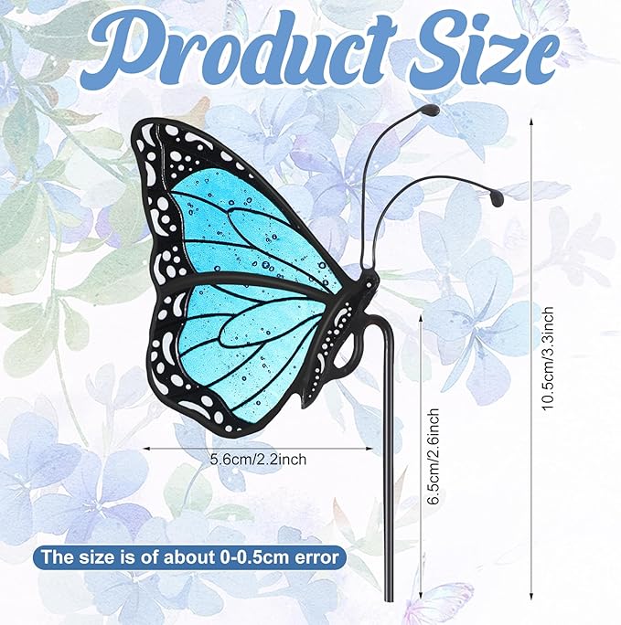 Geelin 1 Pc Stained Glass Butterfly Suncatcher Flower Pot Decoration Metal Plant Pot Hangers Colorful Garden Yard Suncatcher Decor for Spring Home Indoor Outdoor Decor(Blue)