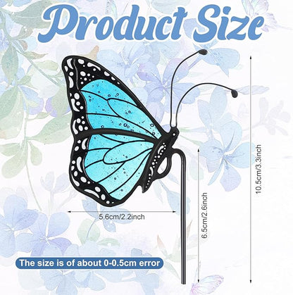 Geelin 1 Pc Stained Glass Butterfly Suncatcher Flower Pot Decoration Metal Plant Pot Hangers Colorful Garden Yard Suncatcher Decor for Spring Home Indoor Outdoor Decor(Blue)