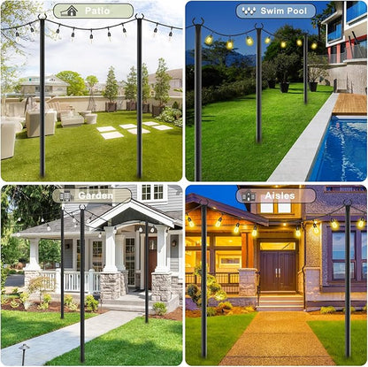 NUERPO 4 Pack String Light Poles,Metal Poles for Hanging Outdoor Light Strings,4 Pack 10 FT Light Poles Stand for Outside Garden,Patio,Wedding,Backyard,Deck,Party