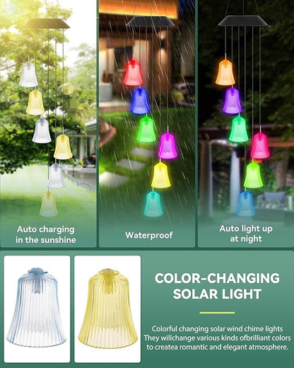 DOUBLEZHE Solar Wind Chimes for Outside, Color Changing Bell Wind Chimes, Birthday Gifts for Women Mom Grandma, Waterproof Outdoor LED Decoration Mobile Light for Garden Patio Yard Party Window Decor
