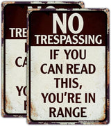 2 Pack No Trespassing Signs - 14x10 Aluminum Vintage Funny Signs for Bars, Man Cave, Yard - Reflective, Fade Resistant