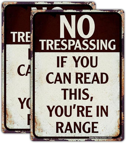 2 Pack No Trespassing Signs - 14x10 Aluminum Vintage Funny Signs for Bars, Man Cave, Yard - Reflective, Fade Resistant