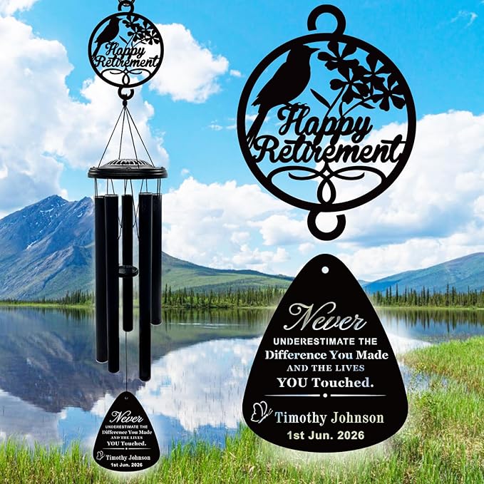 37" Personalized Retirement Wind Chimes for Women Men, Custom Retirement Gifts for Coworker Boss Teacher, Large Deep Tone Windchime Outdoor Decorations