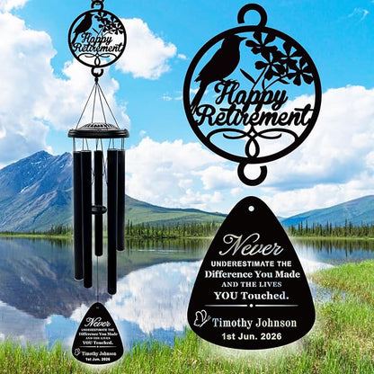 37" Personalized Retirement Wind Chimes for Women Men, Custom Retirement Gifts for Coworker Boss Teacher, Large Deep Tone Windchime Outdoor Decorations