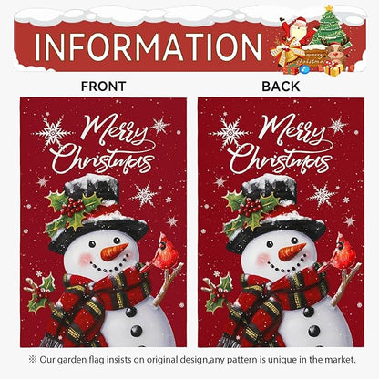 Snowman Merry Christmas Garden Flag Winter Yard Flags Red Xmas Snowman Garden Outdoor Decorations for Outside Small Xmas Flag Double Sided 12 x 18