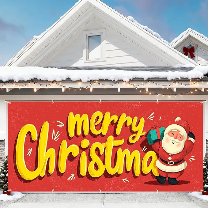 7 x 16 ft Christmas Garage Door Decorations Merry Christmas decorations Xmas Garage Door Cover, Happy New Year Hanging Banner for Home,Outdoor,Indoor,Party