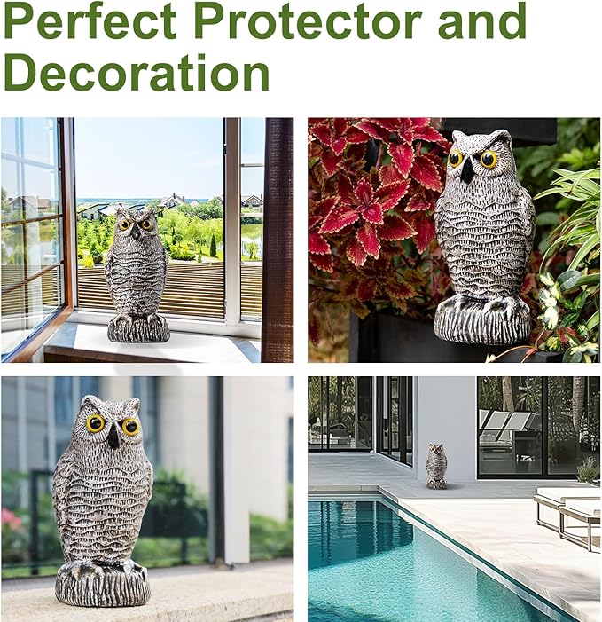OFFO Owl Statue, Plastic Owls Scarecrow for Halloween Decorations Outdoor Garden, Yard, Pool Decoration, 8.3 in Height, Brown