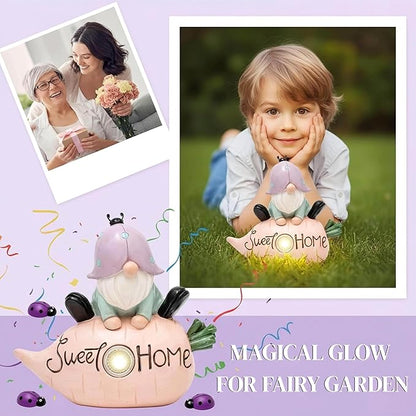 Garden Gnomes Outdoor, Solar Ladybug Gnome Garden Statue & Fairy Garden Accessories, Funny Garden Gnome Yard Ornaments & Lawn Statues, Resin Decor Gnomes Gifts for Women Mom