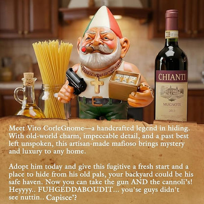 Vito CorleGnome' - 11’’ Funny Gnome Decorations/Ornaments/Figurines for Home/Yard/Patio/Garden/Indoor Statues - Italian Decor Housewarming/Birthday for Any Space/Occassion - NON SOLAR