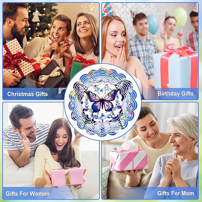Wind Spinners Outdoor Butterfly，3D Wind Spinner Birthday Gifts for Women Mom Wife Grandma,12 inch Hanging Wind Sculptures Wind Spinner for Yard and Garden