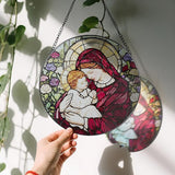 8 Inches Virgin Mary Stained Glass Suncatcher, Stained Glass Window Hanging, Christian Window Decor, Religious Christmas Ornament, Christian Gift, Religious Gift, Gifts for Christmas