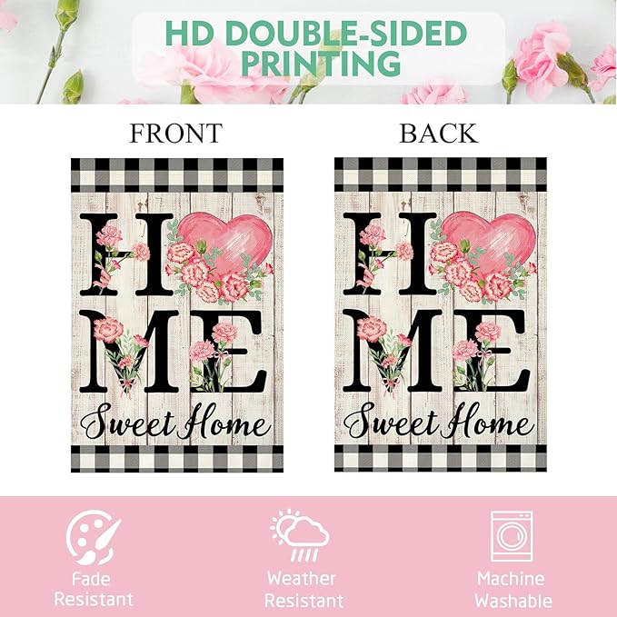 ORTIGIA Happy Mothers Day House Flag 28 x 40 Inch Double Sided Home Sweet Home Carnation Floral Flower Wedding Anniversary Yard Flag Summer Holiday Outdoor Outside Decoration (Large)