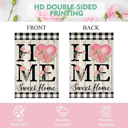 ORTIGIA Happy Mothers Day Garden Flag 12.5 x 18 Inch Double Sided Home Sweet Home Carnation Floral Flower Wedding Anniversary Yard Flag Summer Holiday Outdoor Outside Decoration