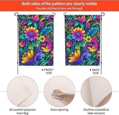 Mexican flower Garden Flag Seasonal Double Sided 12 x 18 Inch Small Yard Flag for Indoor Outdoor Decor Holiday All Seasons
