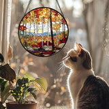 Stained Glass Window Hanging Fall Birch Tree Forest Scenery 7.8" - Suncatcher Door Garden Sun Catcher Home Decor Birthday Christmas for Mom Men Woman Friend Nana