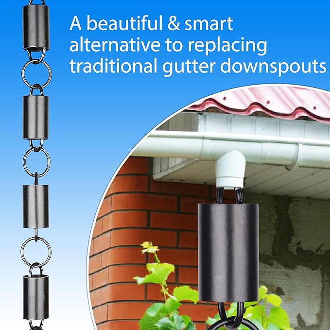 RainChains Pacific Channel Rain Chain 8.5ft Black Aluminum Rain Chains for Gutters Decorative Chain.