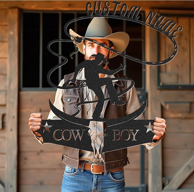 Personalized Cowboy Metal Sign, Custom Metal Sign, Vintage Cowboy Wall Decor, Rustic Name Plaque, Rustic Western Wall Art