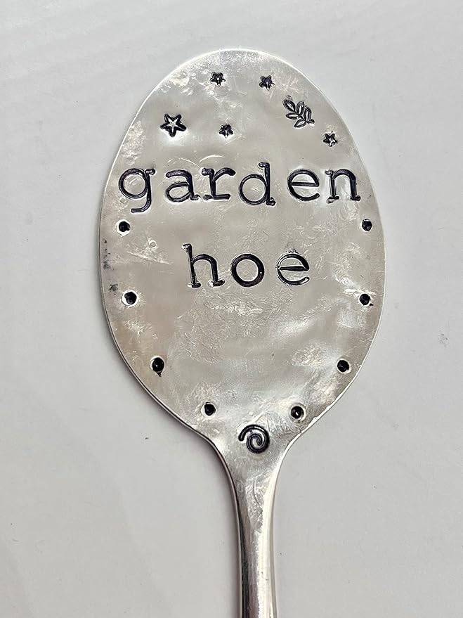 Garden Marker GARDEN HOE silly hand stamped Tea Spoon for Garden Herb or Flowers