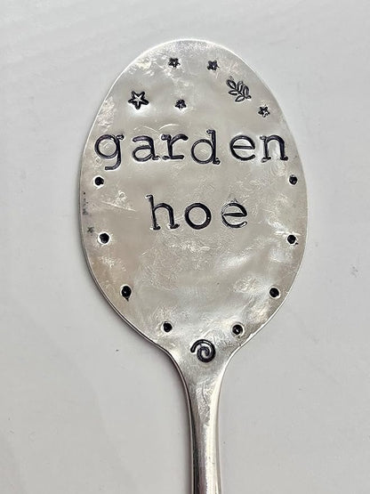 Garden Marker GARDEN HOE silly hand stamped Tea Spoon for Garden Herb or Flowers