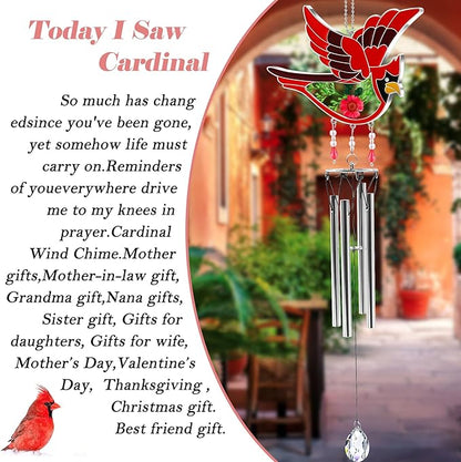 KY&BOSAM Cardinal Wind Chime for Outside Stained Glass Sympathy Wind Chimes Memorial Wind Chime for Loss of Loved One Mother Father Condolence Remembrance,Sympathy Gift Home Outdoor Garden Patio Decor