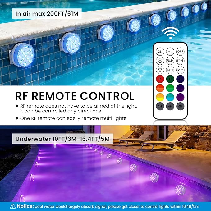 LOFTEK Submersible LED Lights with Remote, 13 LED Pool Lights for Inground Above Ground Pool, IP68 Waterproof 16 Color Changing Underwater Light for Ponds, Hot Tub, Bath, Battery Operated (2 Packs)