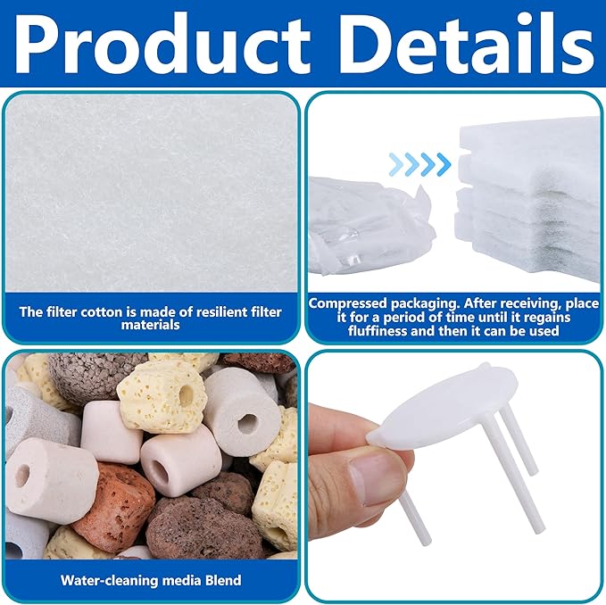 Adnee 17 Pcs Pond Waterfall Spillway Filter Media, 8 Inch Waterfall Box Filter Pad with Bracket and Ceramic Rings, Reusable Pond Filter Replacement Mat to Maintain Water Quality, No Spillway Included