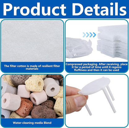 Adnee 17 Pcs Pond Waterfall Spillway Filter Media, 8 Inch Waterfall Box Filter Pad with Bracket and Ceramic Rings, Reusable Pond Filter Replacement Mat to Maintain Water Quality, No Spillway Included