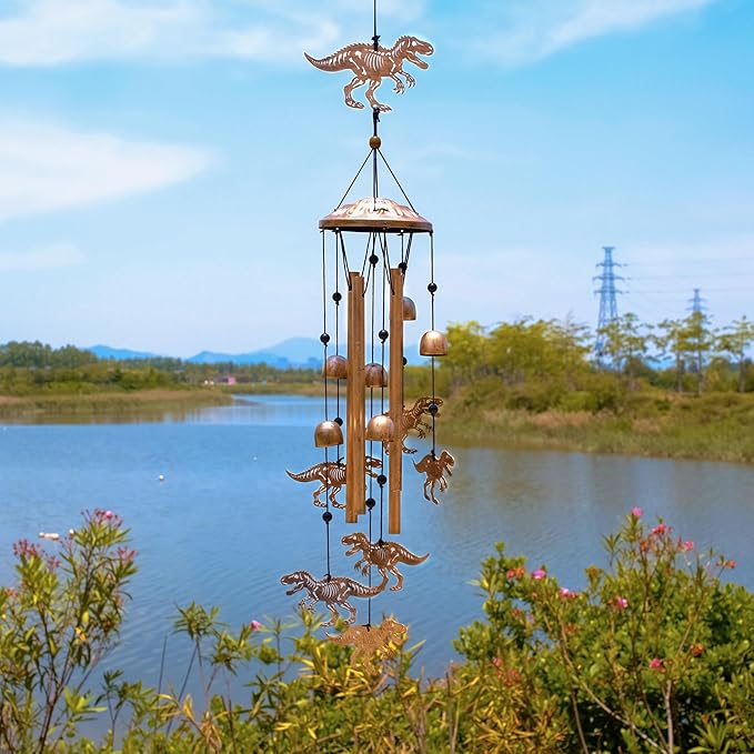 GDNSFIT Dinosaur Wind Chimes for Outside, Metal Windchimes Outdoors, Dinosaur Gifts for Women/Men, Memorial/Birthday Gifts, Garden Decor for Outside, Patio or Yard, Durable Chimes for Outdoors