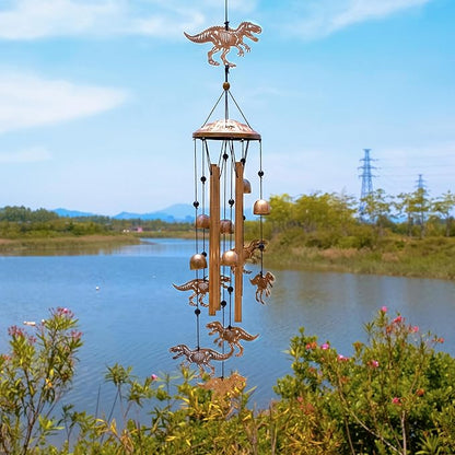 GDNSFIT Dinosaur Wind Chimes for Outside, Metal Windchimes Outdoors, Dinosaur Gifts for Women/Men, Memorial/Birthday Gifts, Garden Decor for Outside, Patio or Yard, Durable Chimes for Outdoors