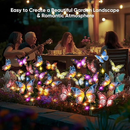 Solar Lights Outdoor Garden Decor: 4 Pack 68 Silk Butterflies with 88 Color-Changing LEDs - Auto On/Off 12H Magical Lighting IP65 Waterproof for Yard Patio Pathway - Unique Gifts for Mom Grandma