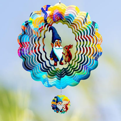 Gnome Gifts for Women, Gnomes Hanging Wind Spinners,12 Inch 3D Garden Spinner Kinetic Art Garden Decorations，Stainless Steel Reflective Wind Spinners for Yard