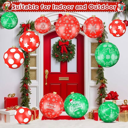 Flasoo 12 Pack Giant Inflatable Christmas Ornaments for Outdoor Decoration, Big Christmas Balls for Front Door Yard Tree Hanging (9 Inch, 12 Inch, 16 Inch)