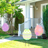 MorningRo 3 Pcs Large Easter Egg Yard Signs Metal Egg Garden Stakes Easter Lawn Decorations Outdoor Colorful Decorative Yard Decoration with Stake for Holiday Decor